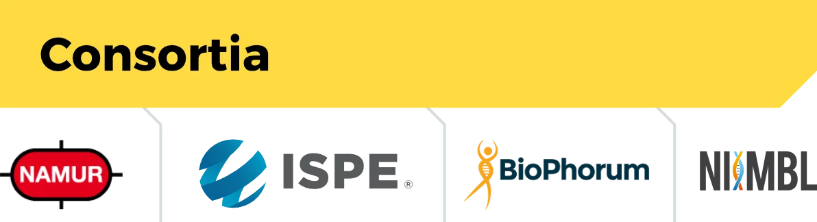 The four consortia backing MTP: NAMUR, ISPE, BioPhorum and NIMBL